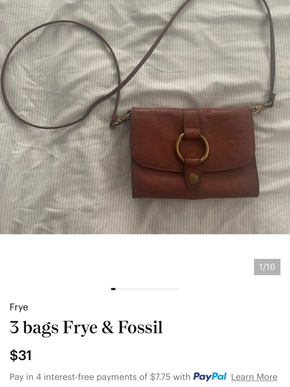 Frye Cognac Leather Crossbody with Brass Ring